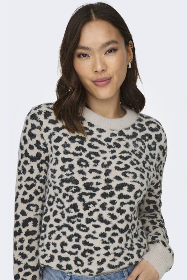 Jacqueline de Yong Dames trui met dierenprint en oversized schouders Grijs Dames - Foto 3