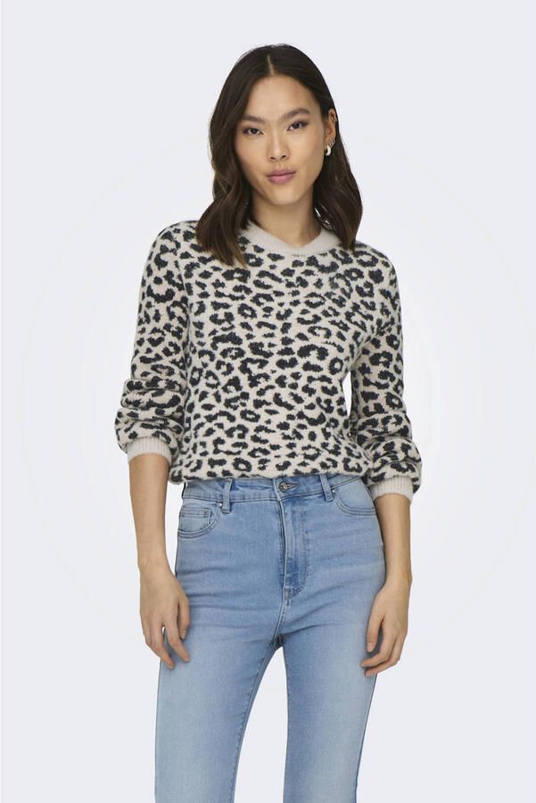 Jacqueline de Yong Dames trui met dierenprint en oversized schouders Grijs Dames - Foto 2