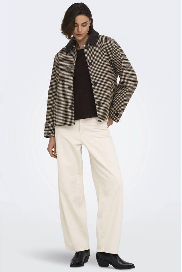 JDY geruite jacket met wol bruin - Foto 2