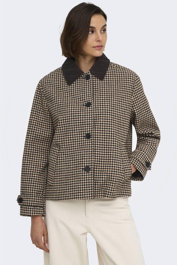 JDY geruite jacket met wol bruin - Foto 3