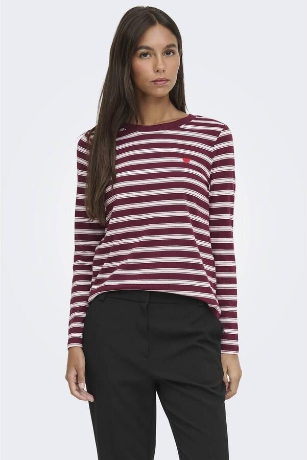 JDY gestreepte top met borduursels donkerrood roze