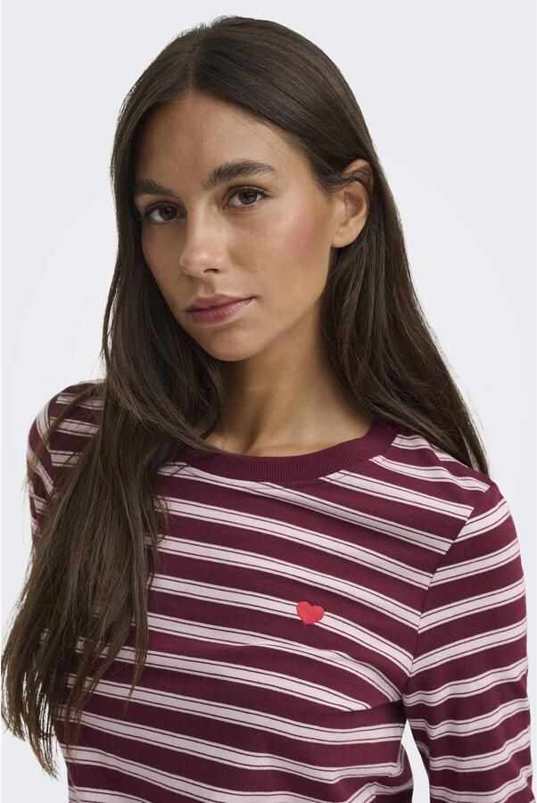JDY gestreepte top met borduursels donkerrood roze - Foto 3