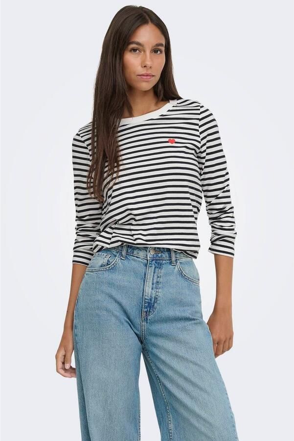 JDY gestreepte top met borduursels zwart wit