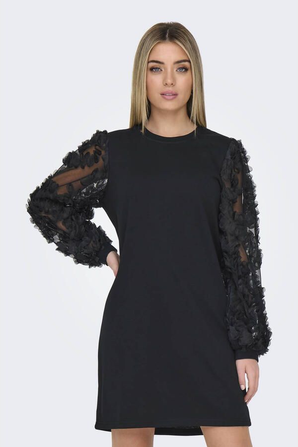 Jacqueline de Yong Elegante Zwarte Jurk met Ronde Hals Black Dames