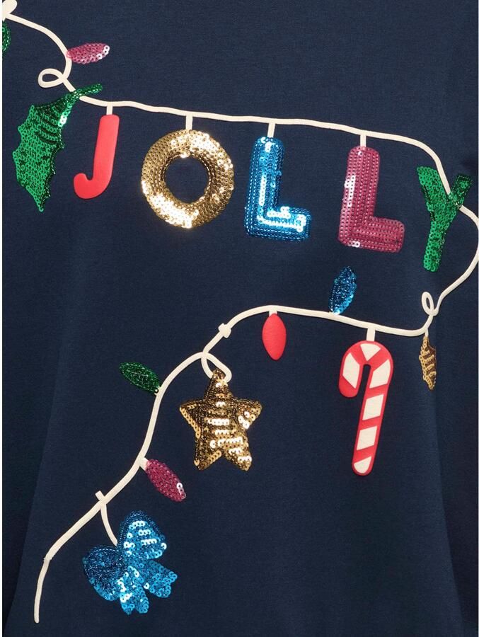 JDY kersttrui met pailletten en print donkerblauw