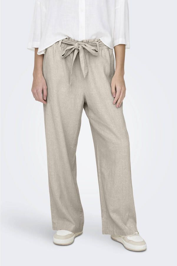 JDY linnen wide leg regular waist casual broek lichtgrijs - Foto 2