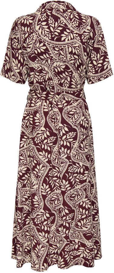 JDY maxi zomerjurk met ceintuur en print donkerrood - Foto 3