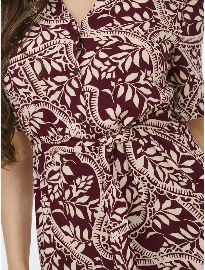 JDY maxi zomerjurk met ceintuur en print donkerrood - Foto 2