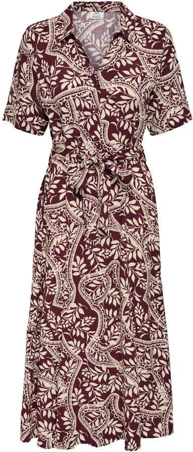 JDY maxi zomerjurk met ceintuur en print donkerrood - Foto 3