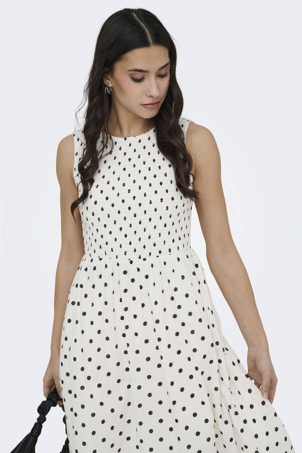 JDY midi jurk met stippen ecru