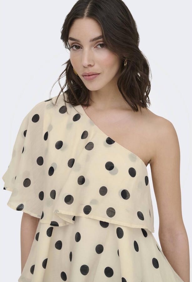 JDY one shoulder top met stippen ecru - Foto 3