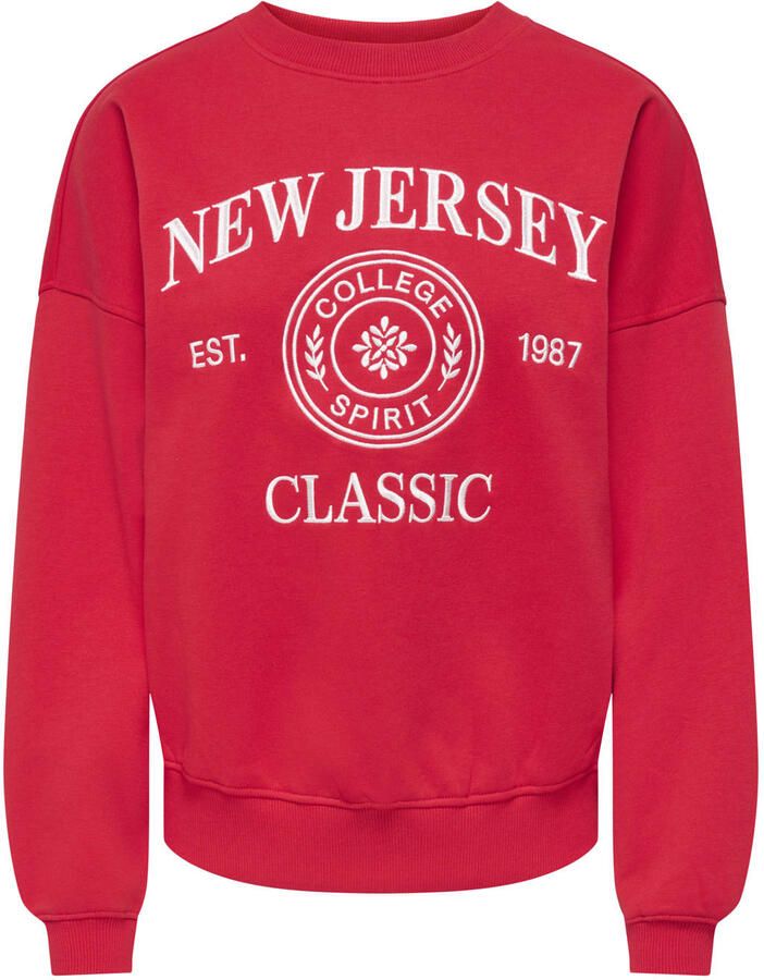 JDY oversized sweater met borduursels en tekst rood