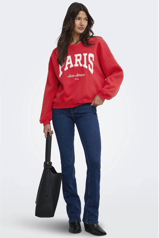 JDY oversized sweater met borduursels en tekst rood - Foto 4