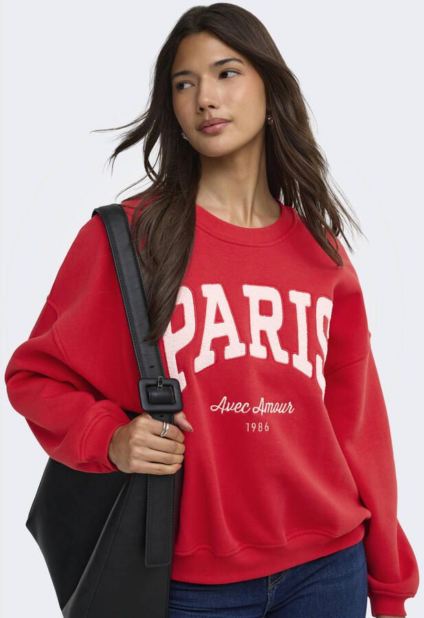 JDY oversized sweater met borduursels en tekst rood - Foto 3