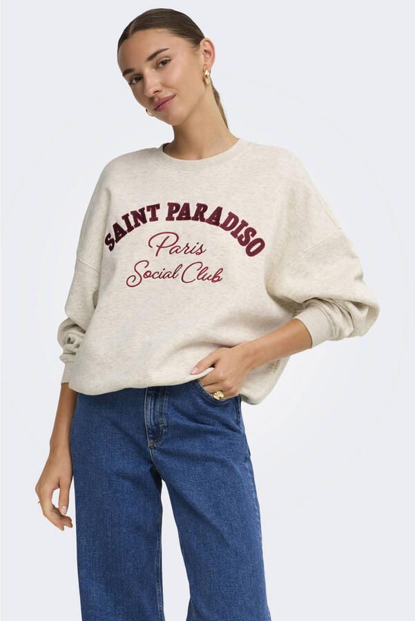 JDY oversized trui met borduursels en print beige rood