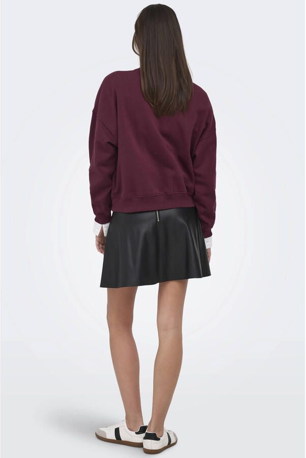 JDY oversized trui met borduursels en tekst donkerrood - Foto 3