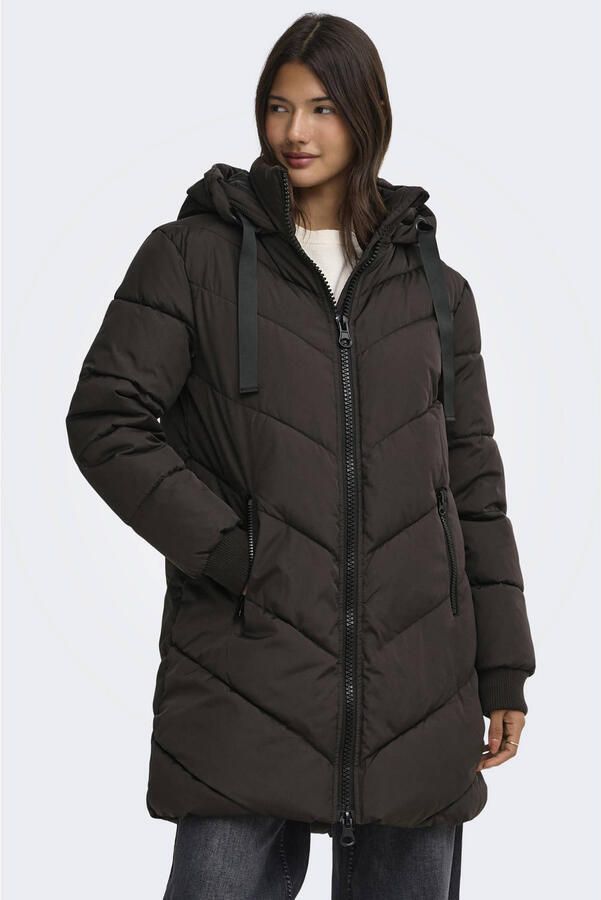 JDY quilted winter pufferjas donkerbruin