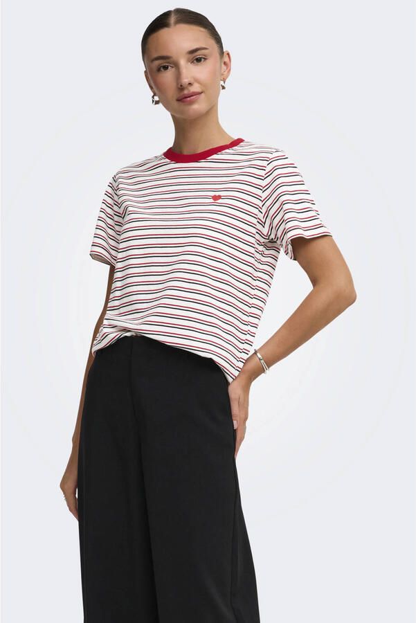 JDY rechtvallend T-shirt met krijtstreep rood