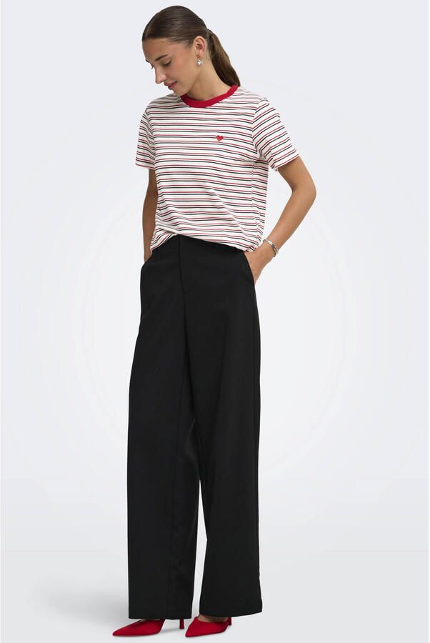 JDY rechtvallend T-shirt met krijtstreep rood - Foto 2