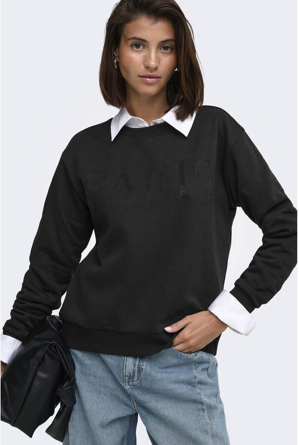JDY rechtvallende sweater met strass-steentjes en print zwart - Foto 2