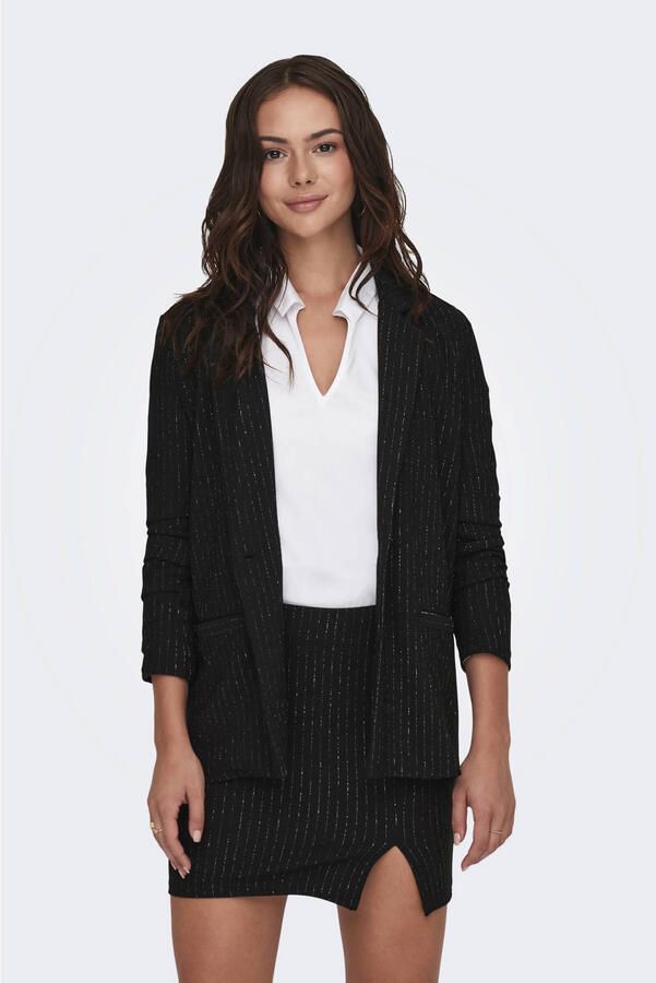 JDY regular blazer met krijtstreep zwart met glitter