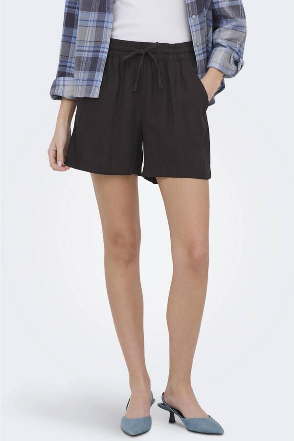 JDY straight high waist casual short donkerbruin