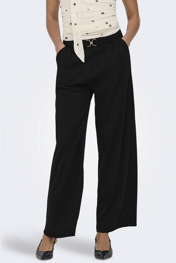 JDY straight leg casual broek met ceintuur zwart