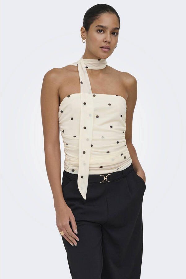 JDY strapless top met stippen ecru