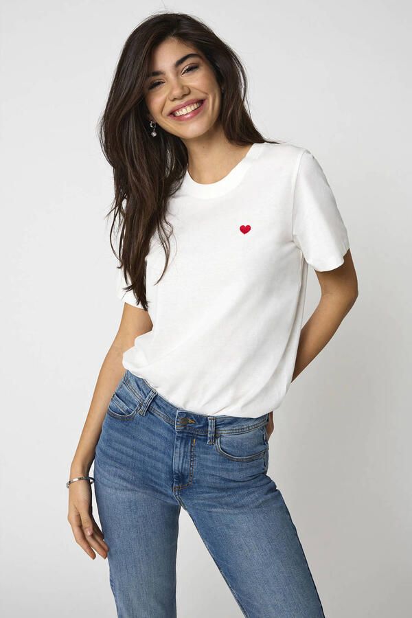Jacqueline de Yong Dames Katoenen T-shirt Lente Zomer Collectie White Dames
