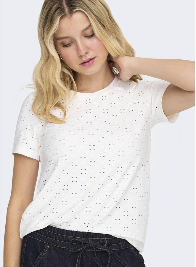 Jacqueline de Yong Witte Eyelet Detail T-Shirt White Dames - Foto 2