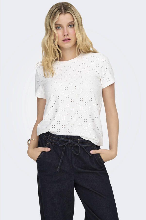 Jacqueline de Yong Witte Eyelet Detail T-Shirt White Dames - Foto 3