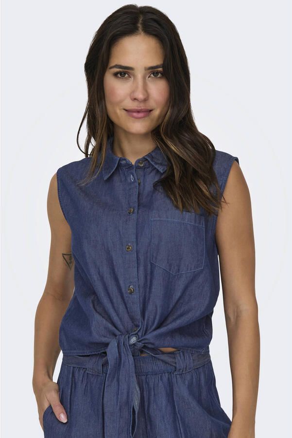 Jacqueline de Yong Blauw Katoenen Mouwloze Strik Voorkant Top Blue Dames - Foto 3