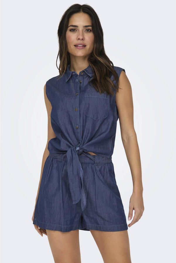 Jacqueline de Yong Blauw Katoenen Mouwloze Strik Voorkant Top Blue Dames