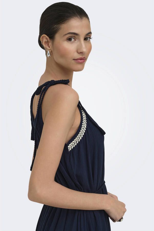 JDY viscose maxi jurk met borduursels donkerblauw - Foto 2