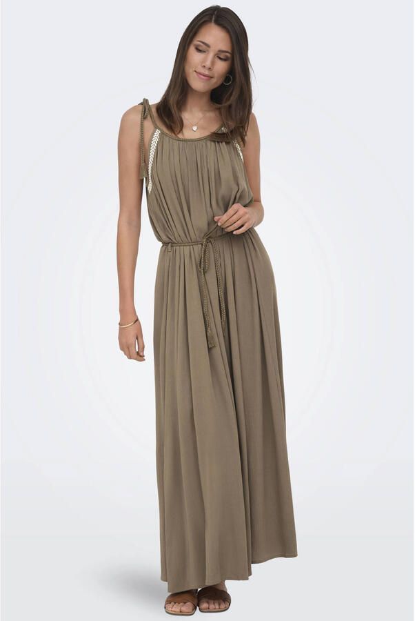 JDY viscose maxi zomerjurk met borduursels bruin - Foto 3