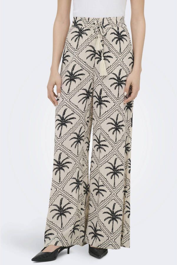 JDY wide leg high waist casual broek zand