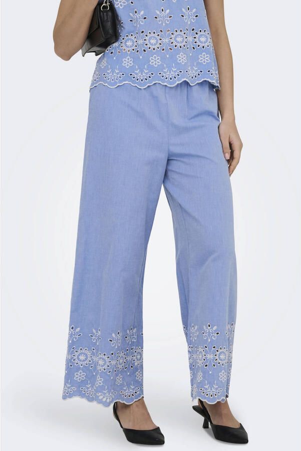 JDY wide leg high waist gebloemde casual broek lichtblauw