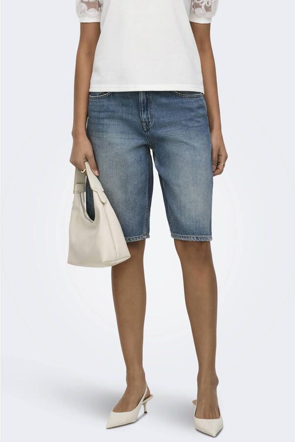 JDY wide leg regular waist bermuda short medium blue denim