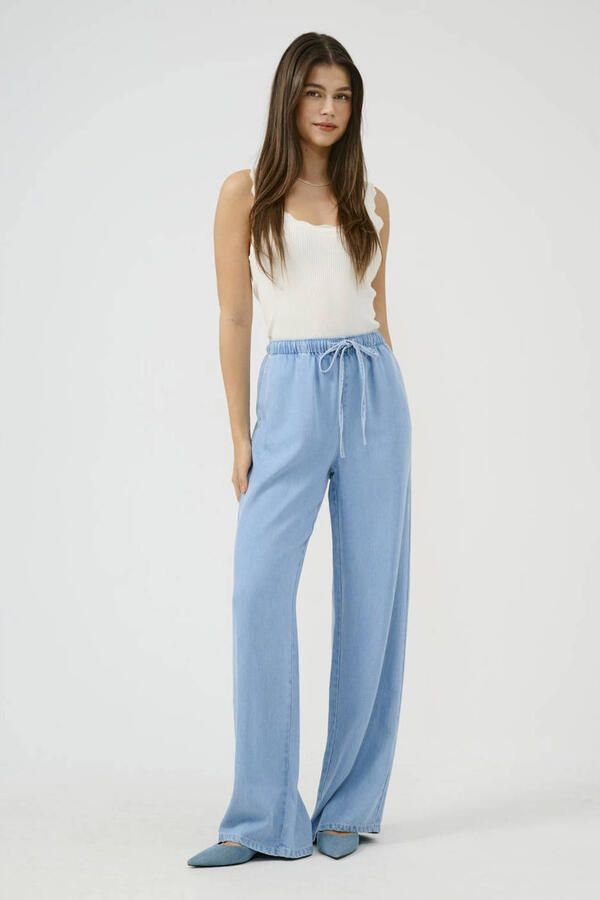 JDY wide leg regular waist casual broek lichtblauw