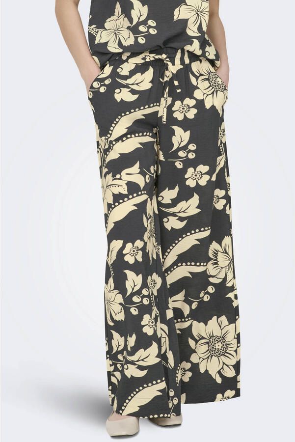 JDY wide leg regular waist gebloemde palazzo broek marineblauw - Foto 2