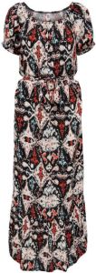 JDY maxi jurk GYPSY met all over print en ceintuur zwart rood lichtroze turquoise