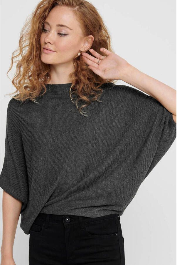 JDY ribgebreide top NEW met vleermuismouwen antraciet