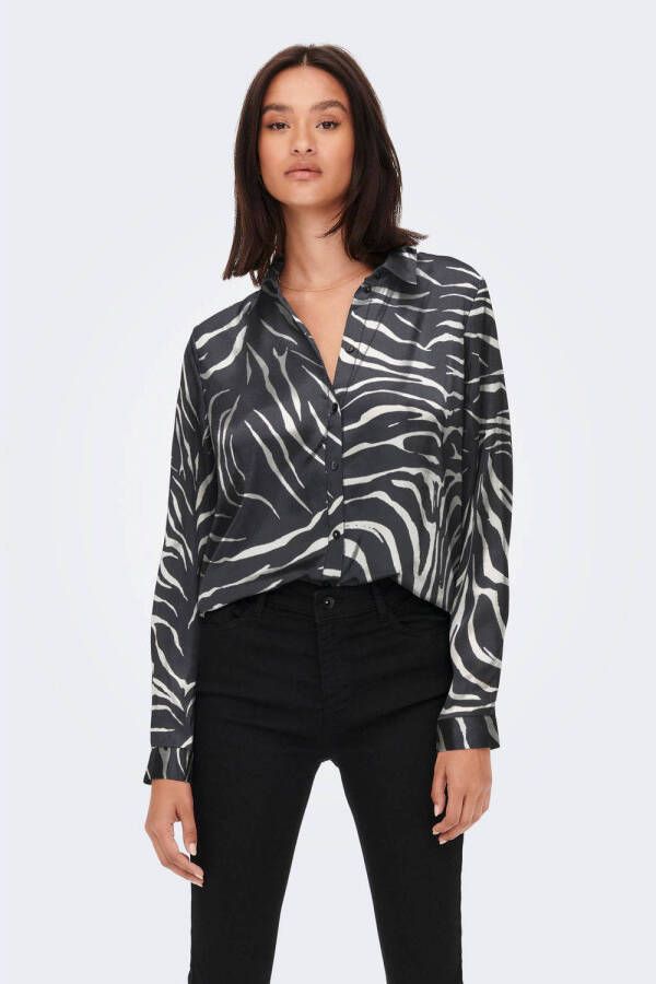 JDY blouse FIFI met zebraprint zwart wit