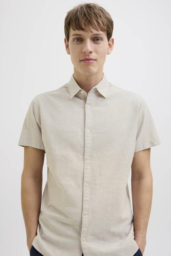 JJ REBEL comfort casual overhemd met linnen beige