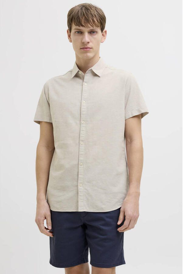 JJ REBEL comfort casual overhemd met linnen beige - Foto 3