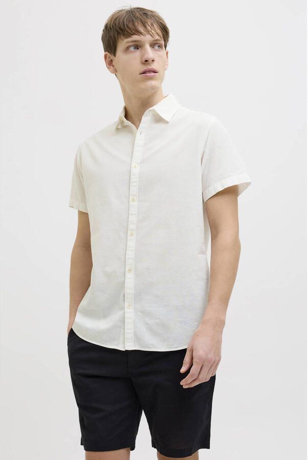 JJ REBEL comfort casual overhemd met linnen wit