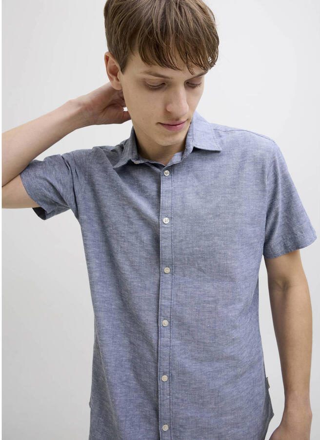 JJ REBEL comfort casual overhemd met linnen blauw - Foto 2