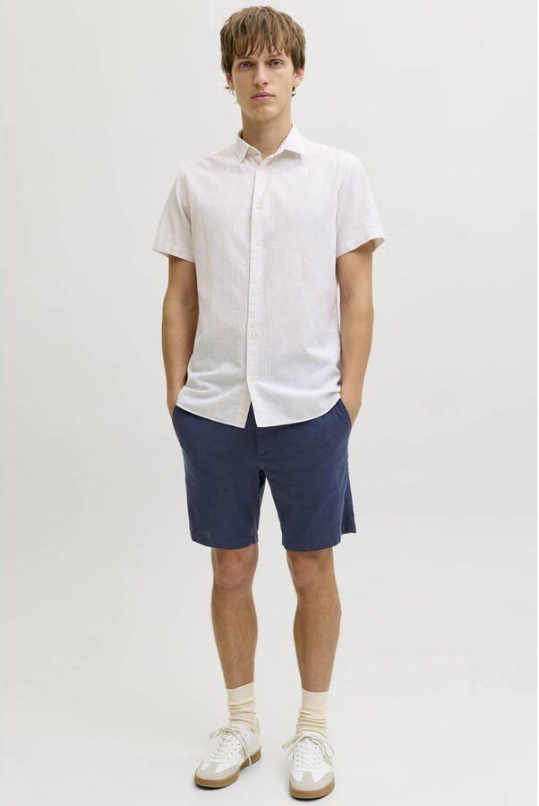JJ REBEL JREBSUNNY regular chino short met linnen donkerblauw