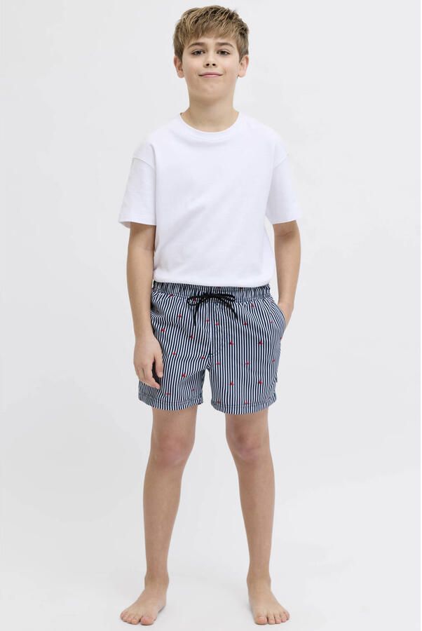 JJ REBEL JUNIOR polyester gestreepte zwemshort donkerblauw - Foto 2