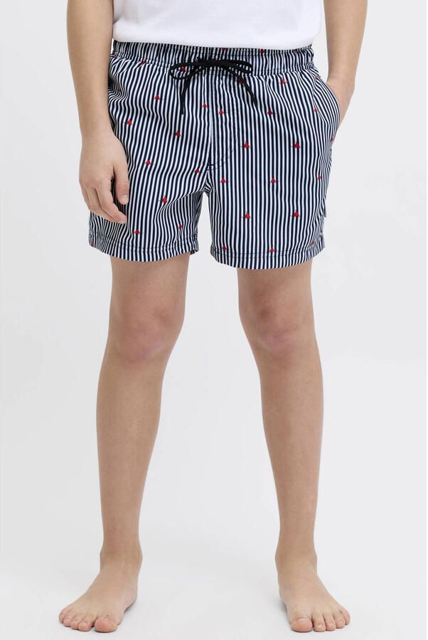 JJ REBEL JUNIOR polyester gestreepte zwemshort donkerblauw - Foto 3